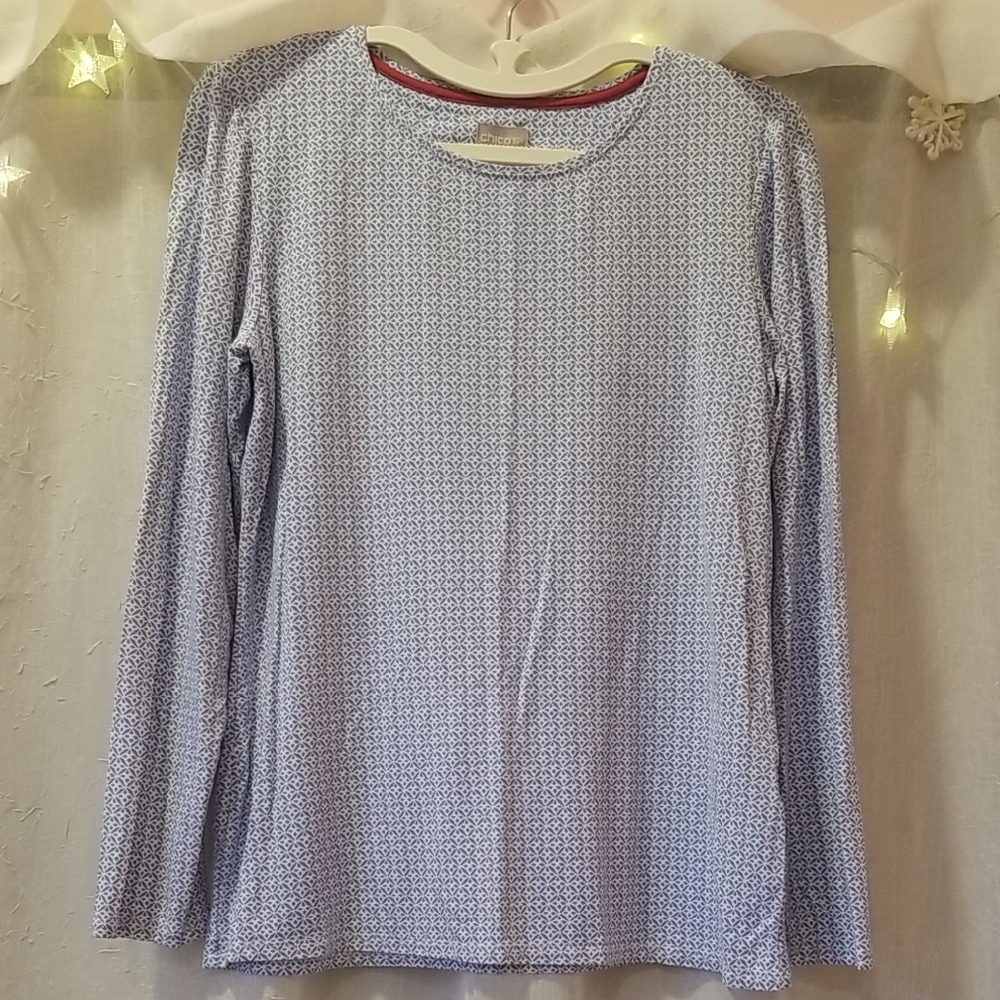 Chico's Blue and White Long Sleeve Top